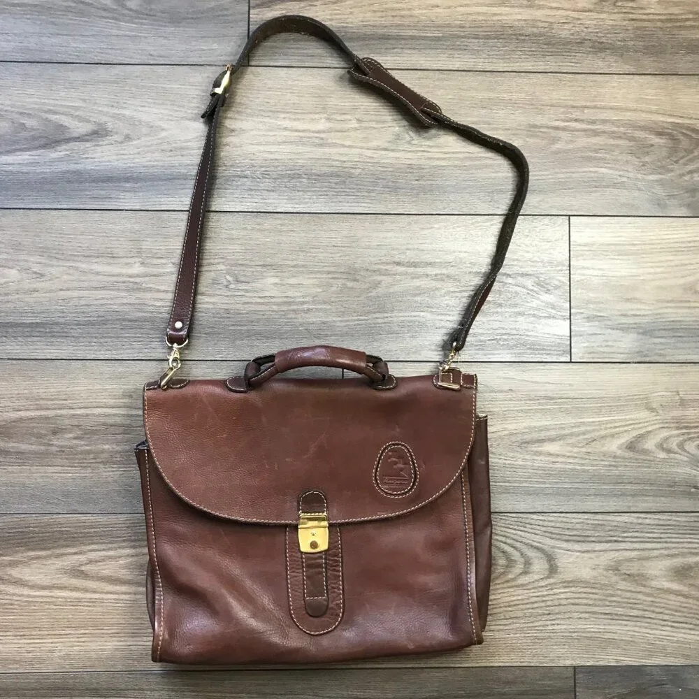 Vintage Rugero Brown Leather‎ Messenger Bag Briefcase Removable Strap Lock & Key